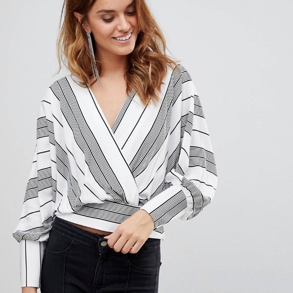 ASOS DESIGN Batwing Plunge Top in Casual Stripe - Picture 1 of 5